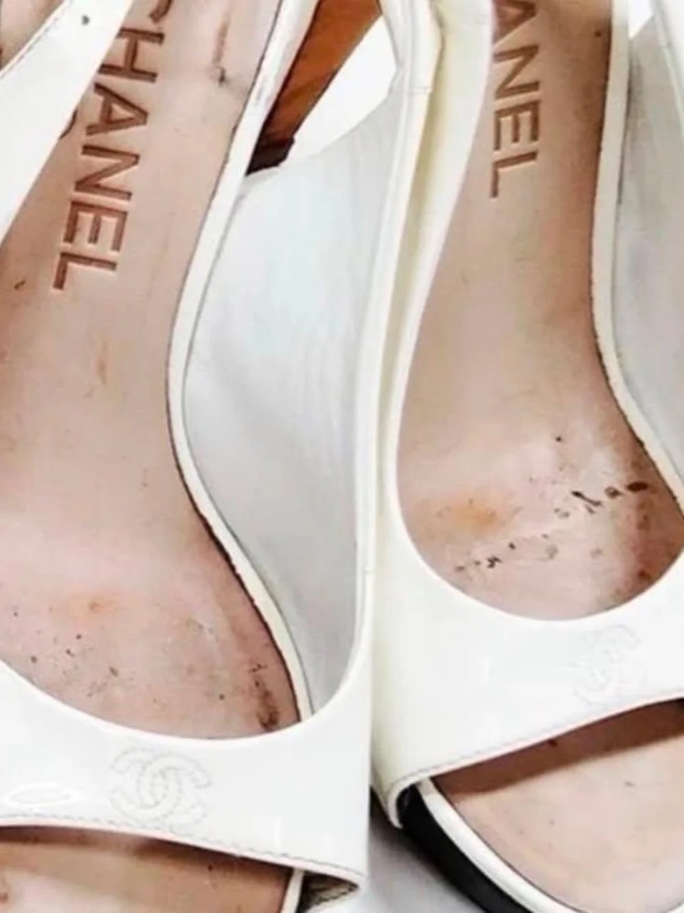 CHANEL Mint Patent Leather Peep-Toe Slingback Mules